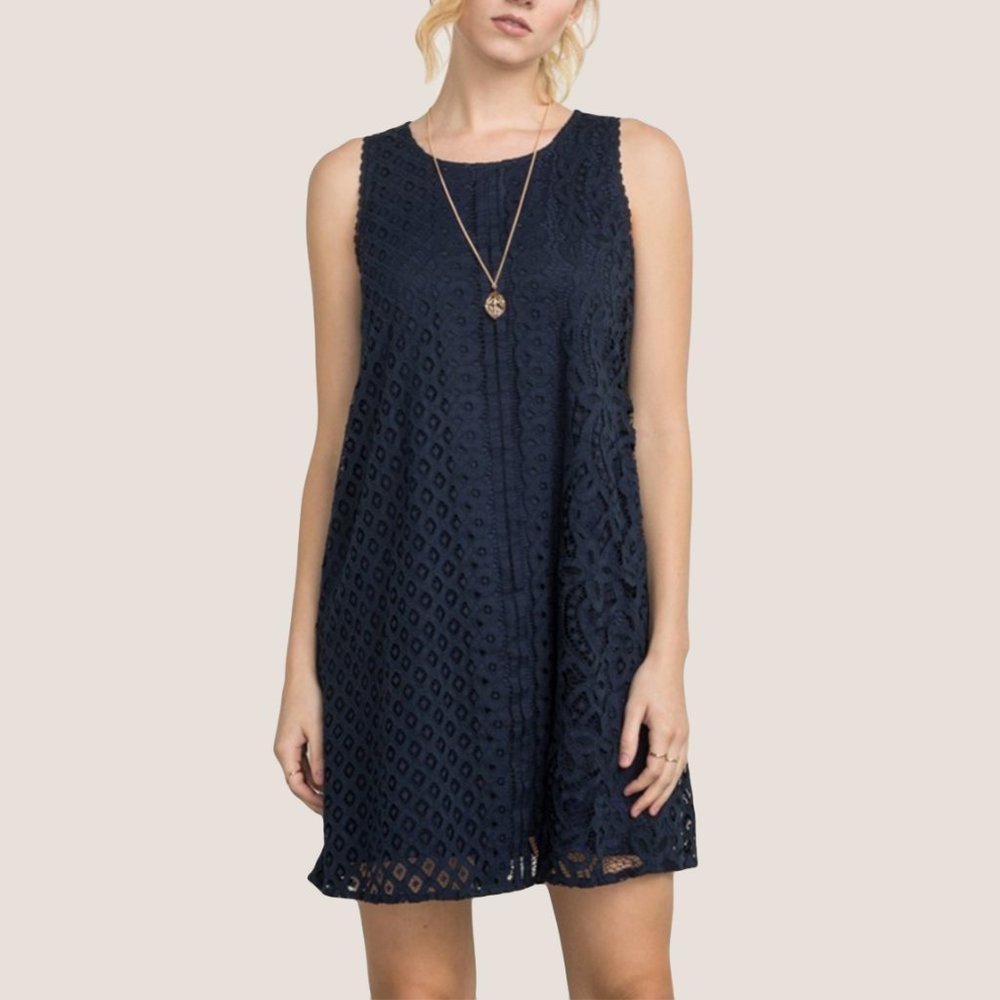 Mystree Navy Crochet Mini Dress